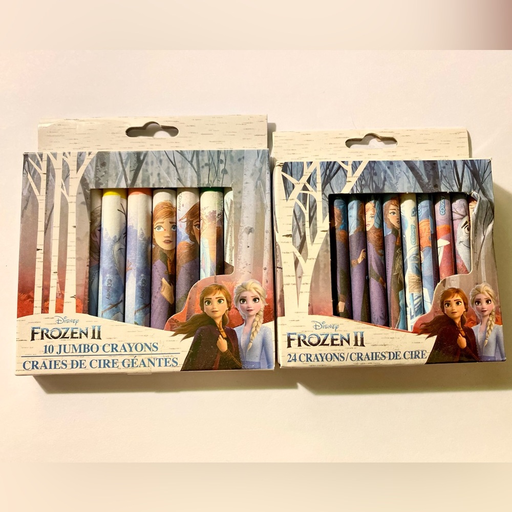 Crayons Frozen 2 ~ 1 Box of 10 Jumbo & 1 Box of 24 smaller/regular size. New (B)